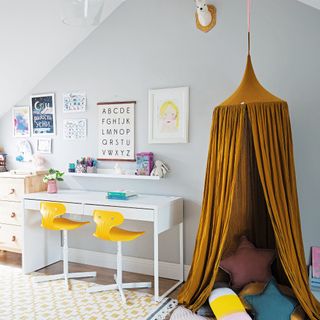 mustard tent in neutral childrens room