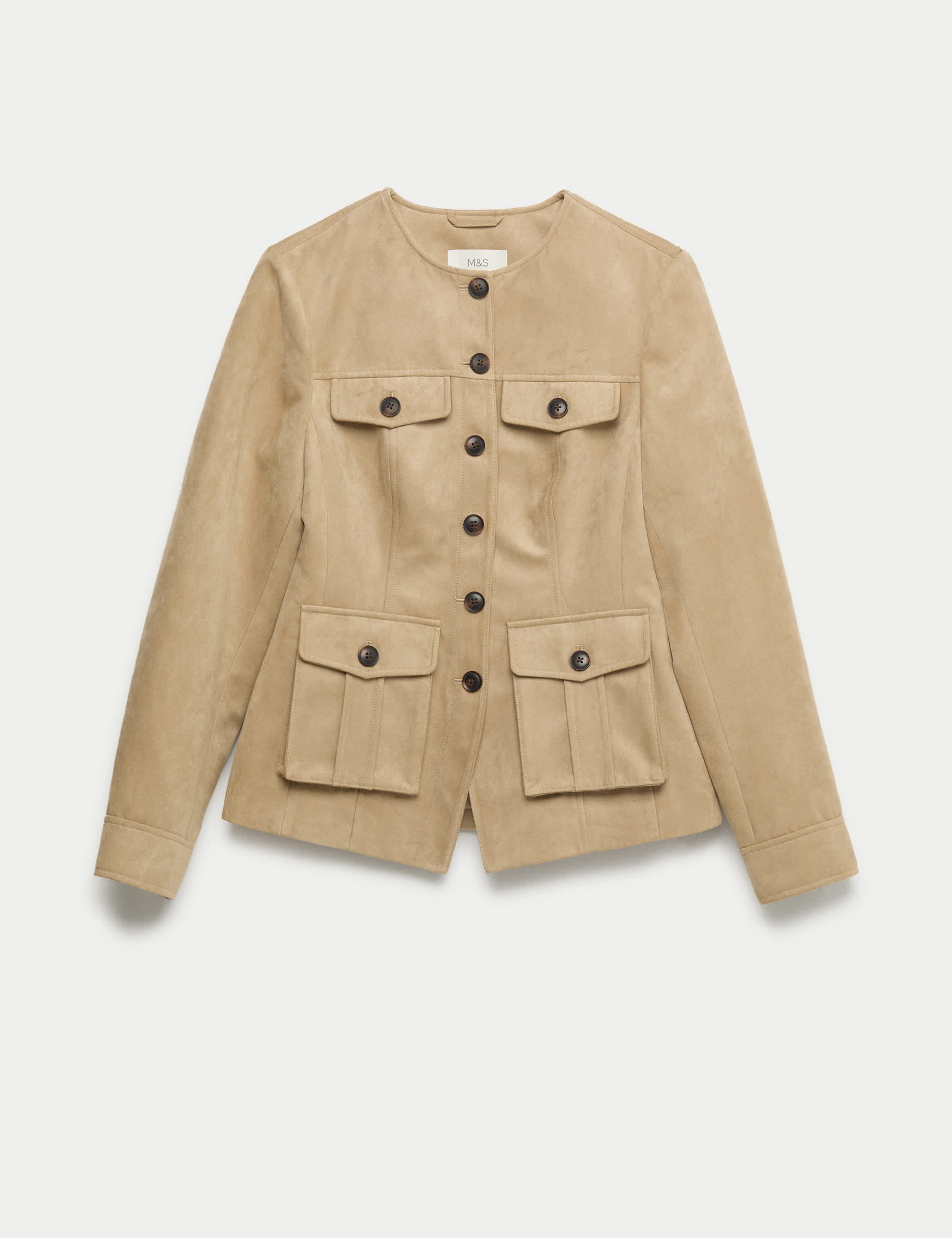 Suedette Colarless Utility Jacket