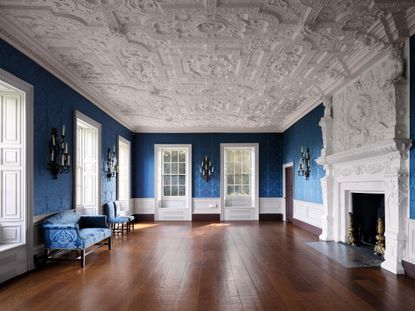 Fig 2: The state drawing room, formerly the great chamber. Its grand plasterwork ceiling bears the date 1623 and Mary Reade&rsquo;s initials. Boston Manor, Brentford. Photo: Will Pryce for Country Life