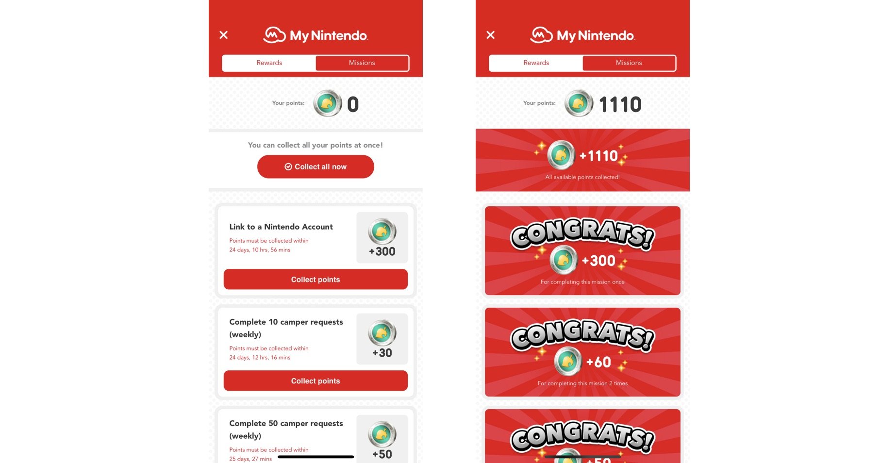 Tap Missions, then tap Collect All