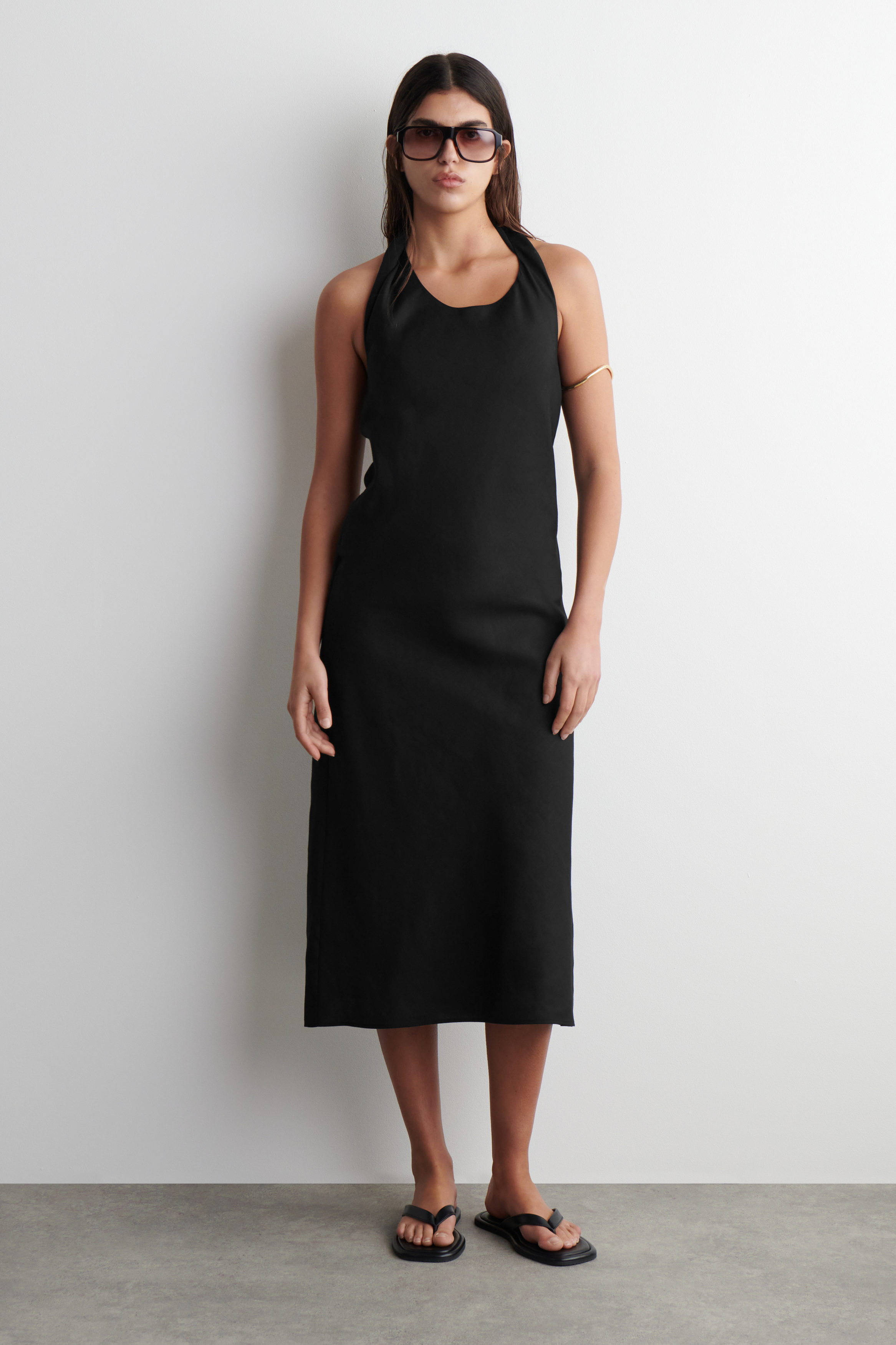 Twisted Linen-Blend Halterneck Dress