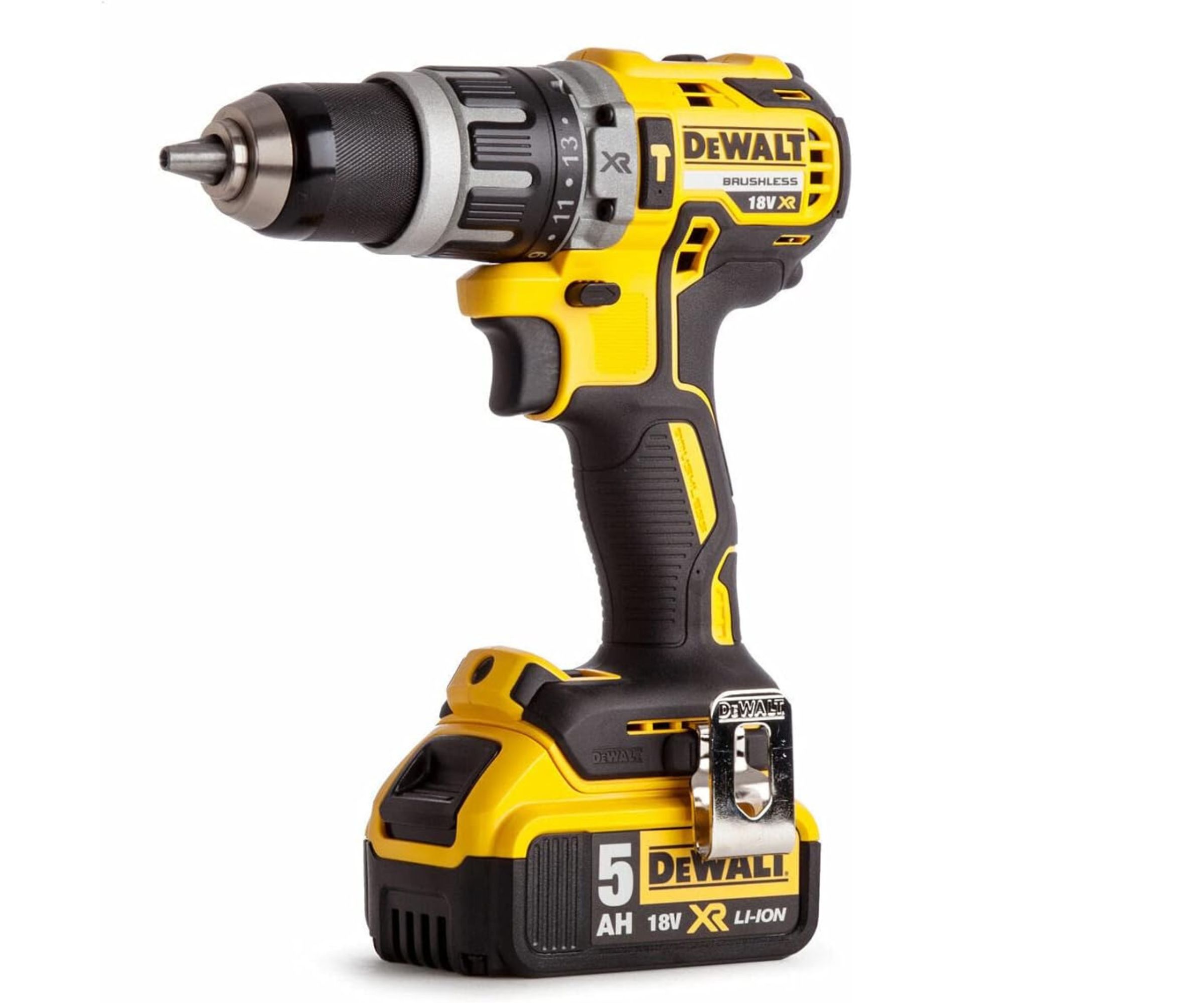DEWALT DCD796P1-GB XR Brushless Compact Lithium-Ion Combi Drill large cut out on white background