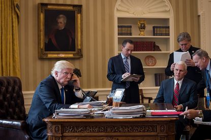 President Trump on the phone with Russian President Vladimir Putin. 