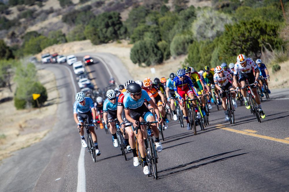An Elevate-KHS rider attacks druing stage 5 at Tour of the Gila