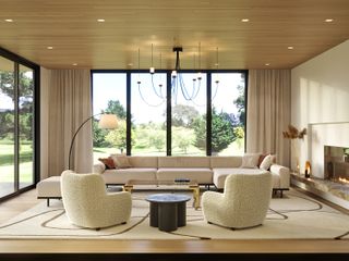 large living room with modern white furniture