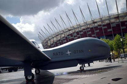 A NATO drone outside the summit in Warsaw
