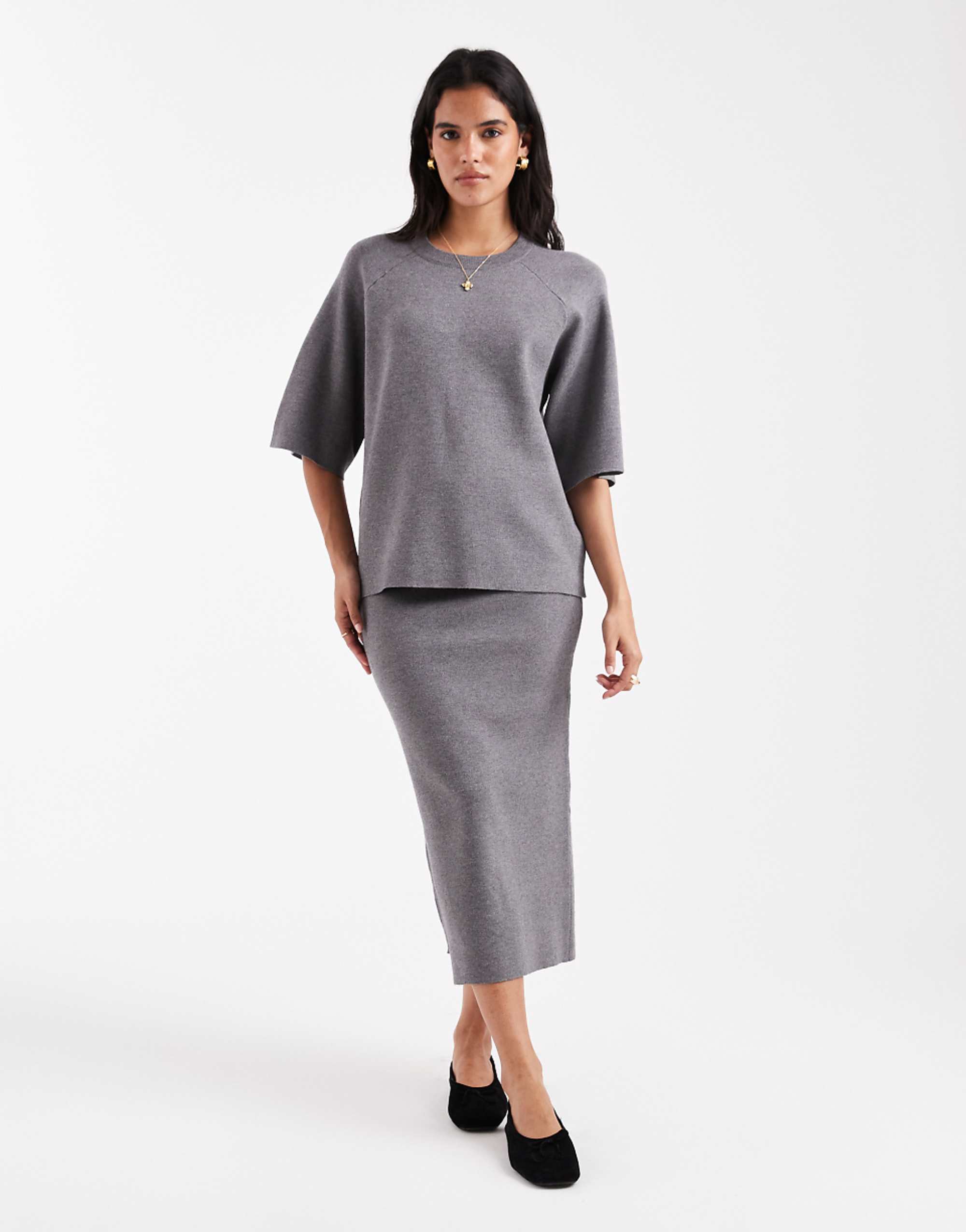 Object Structured Knit Midi Skirt Co-Ord in Grey