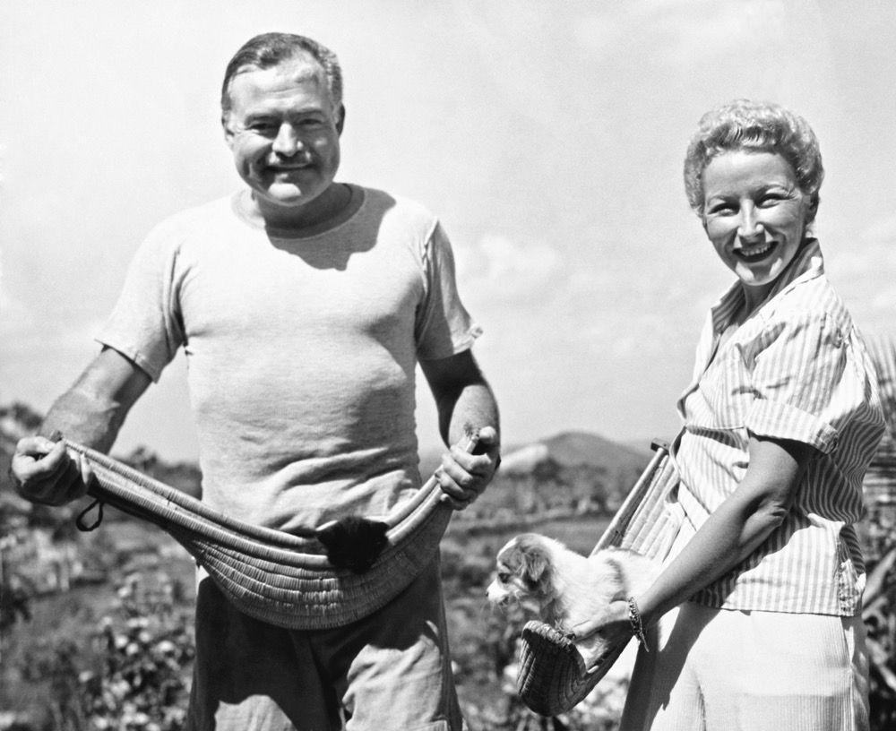 rnest Hemingway and his fourth wife, Mary Welsh, hold their pets on the Hemingway farm in Havana, Cuba, on March 20, 1946. 