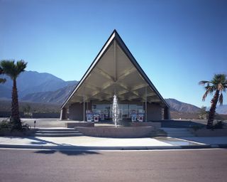 Enco Gas Station a.k.a. Nichols Service Station a.k.a. Tramway Gas Station (now Palm Springs Visitors Center), Albert Frey and Robson Chambers, 1965. Photographer Bill Anderson. Courtesy of Palm Springs Art Museum, Gift of Mrs. Dorothy M. Anderson