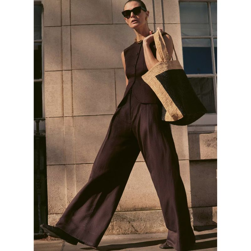 Tailored Waistcoat + Wide-Leg Pleat Pant Suit on model 