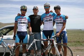 Johan Museeuw with members of the Mongolian National cyclo-cross team