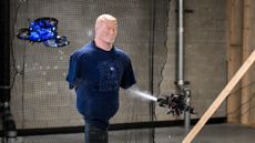 A drone deploys pepper spray during a test at the Campus Guardian Angels headquarters.