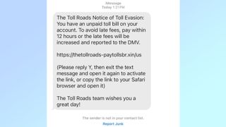 An example of a toll road scam text