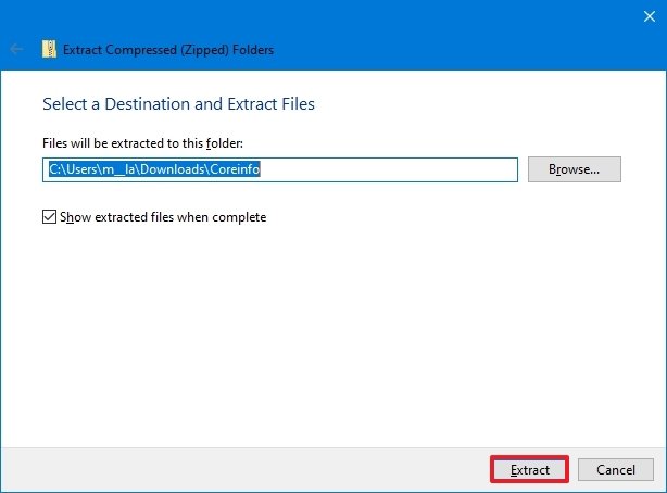 Extract compressed folders wizard