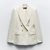 Textured Double-Breasted Blazer in Ecru, £65.99 | Zara