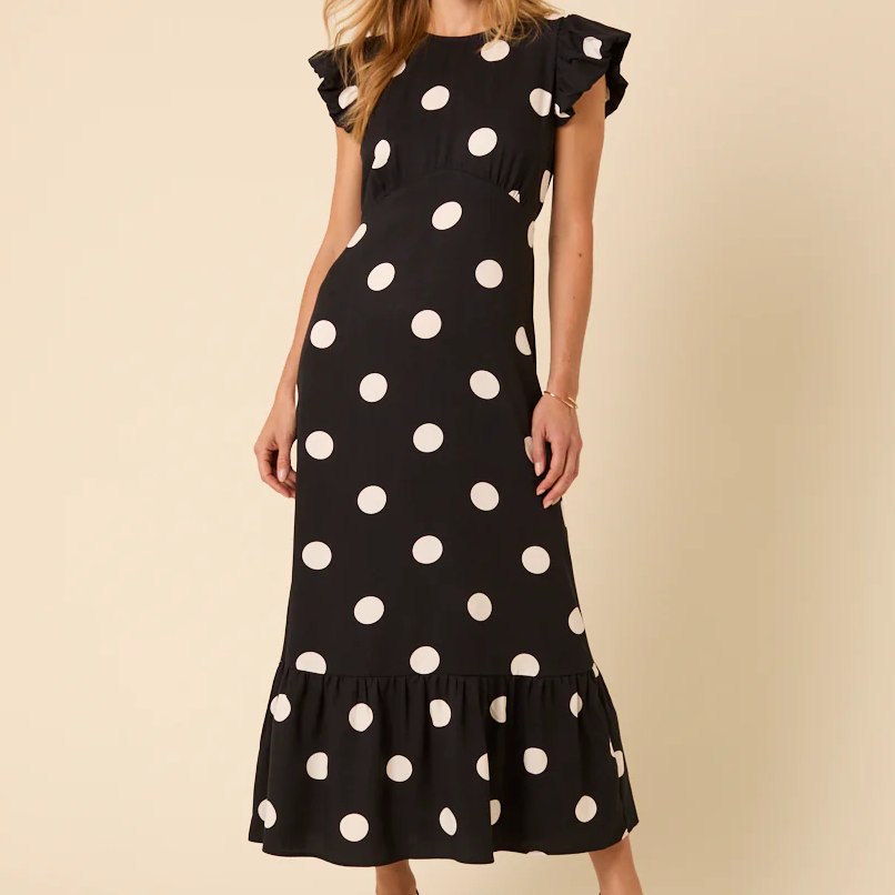 Nobody's Child Black Polka Dot Midi Dress