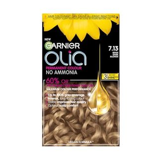 Garnier Olia Permanent Hair Dye, No Ammonia, Full Grey Coverage, Long-Lasting Colour 
Shine, Vegan Formula, Colour: 7.13 Beige Dark Blonde, 230g