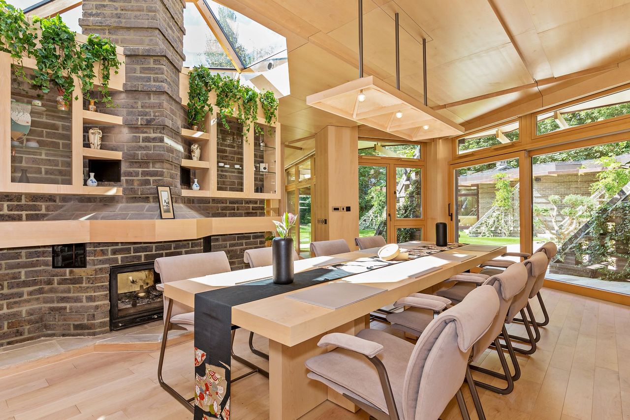 The dining table with soft furnished chairs