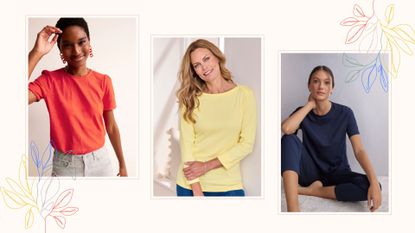 a composite of models wearing the best cotton t-shirts for women