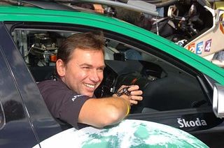 Johan Bruyneel who heads the Discovery Channel team, is all smiles.