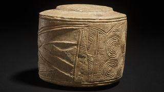 The motifs are found all around the chalk sculpture. Similar motifs have been found on other artifacts in Britain and Ireland that also date back 5,000 years.