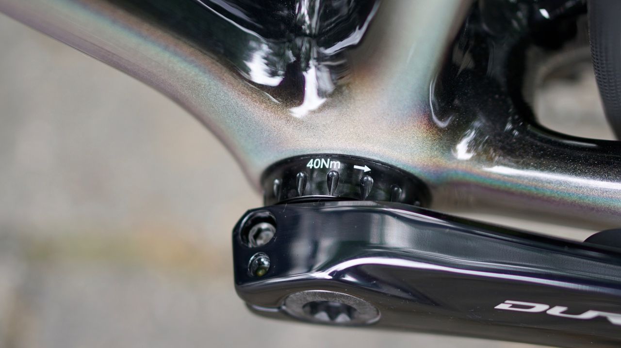 The Tarmac doesn't have a traditional threaded bottom bracket, but the cups do thread into an internal sleeve