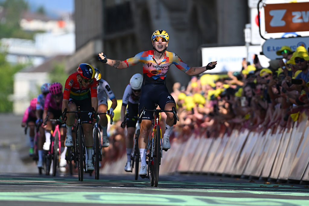 LAUSANNE, SWITZERLAND - AUGUST 01: Lorena Wiebes of Netherlands and Team SD Worx - Protime celebrates at finish line as stage winner during the 5th Tour de France Femmes 2026, Stage 1 a 138km stage from Lausanne to Lausanne / #UCIWWT / on August 01, 2026 in Lausanne, Switzerland. (Photo by Tim de Waele/Getty Images)