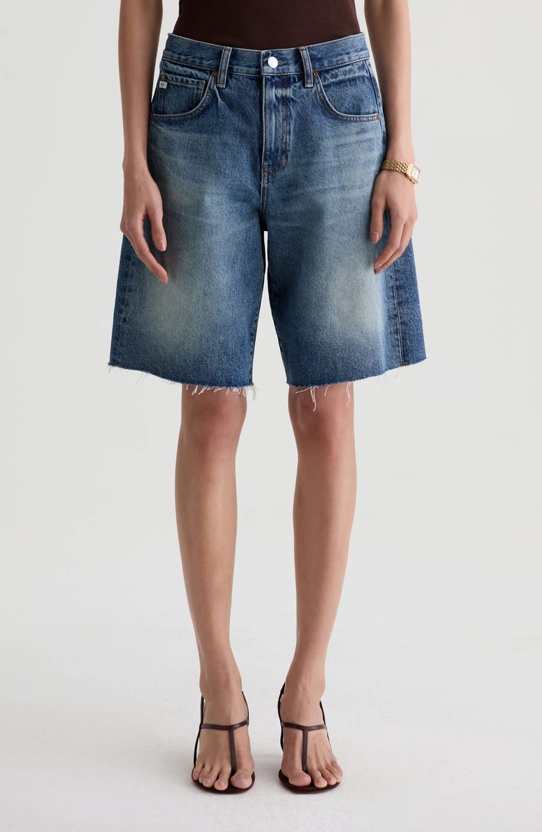 Hattie Raw Hem High Waist Denim Barrel Shorts