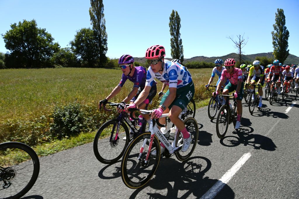 LAGUARDIA SPAIN AUGUST 23 Julius Van Den Berg of Netherlands and Team EF Education Easypost Polka Dot Mountain Jersey competes during the 77th Tour of Spain 2022 Stage 4 a 1524km stage from VitoriaGasteiz to Laguardia 627m LaVuelta22 WorldTour on August 23 2022 in Laguardia Spain Photo by Justin SetterfieldGetty Images