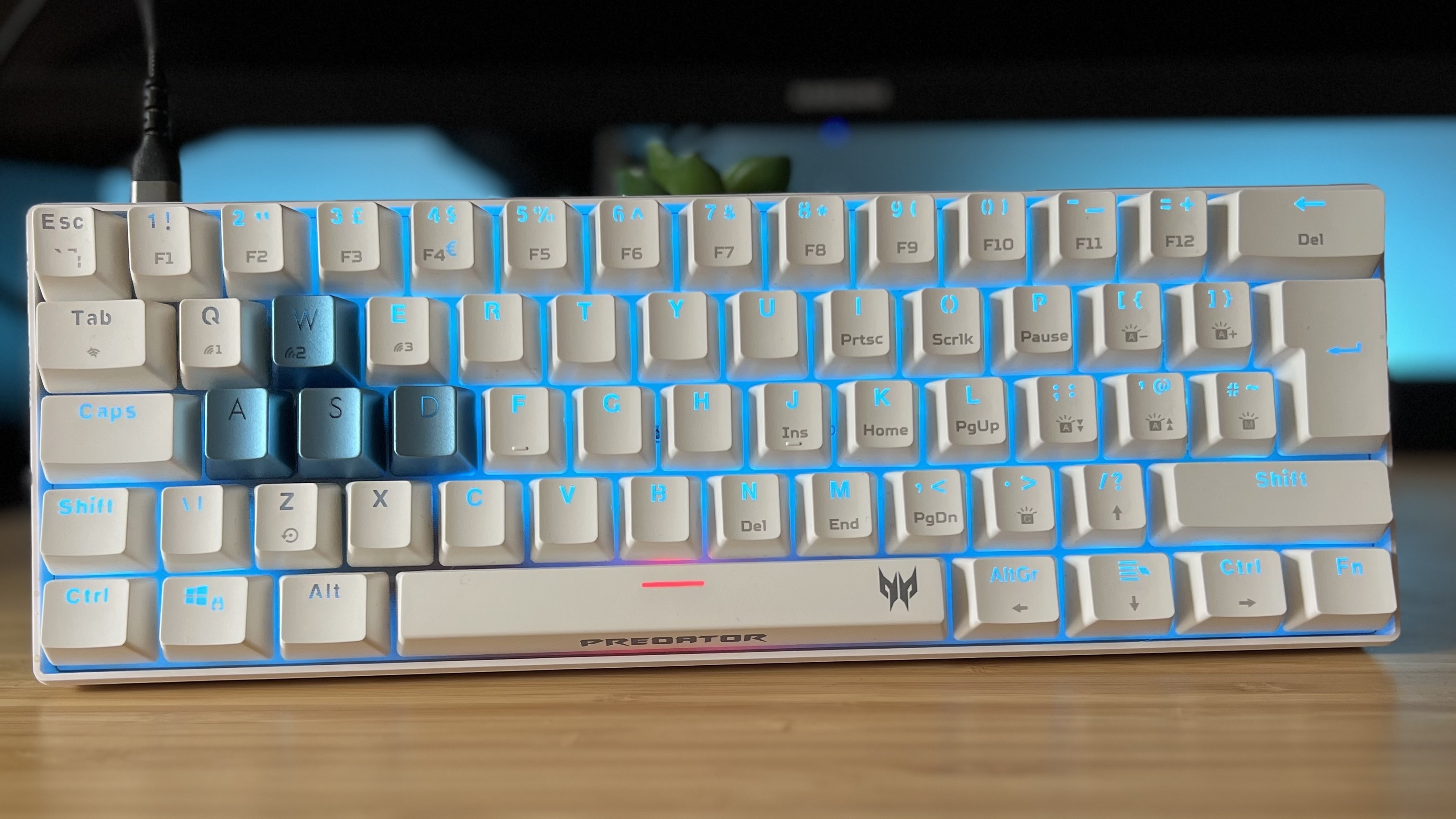 Acer Predator Aethon 330 gaming keyboard with blue RGB lighting switched on