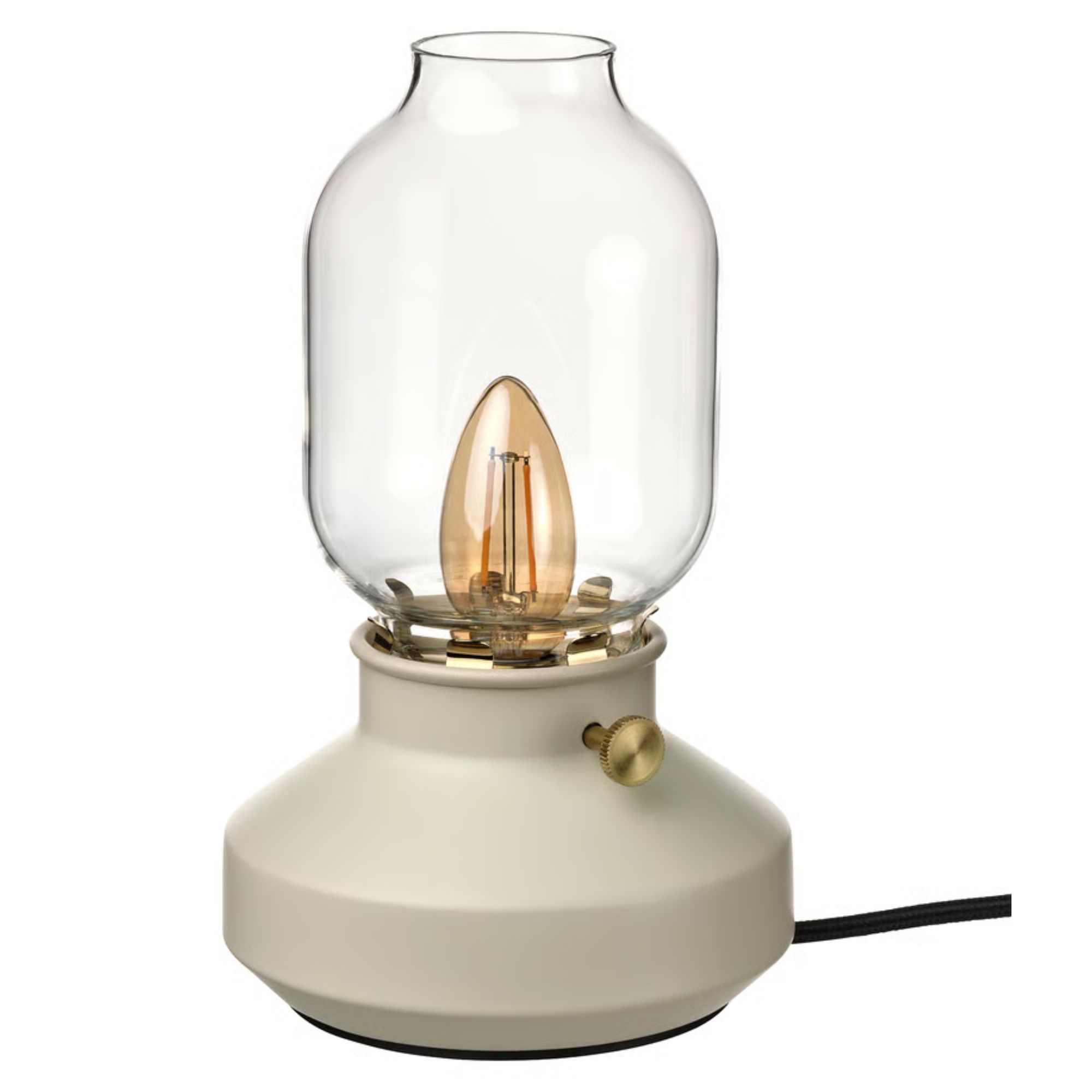 A cream colored IKEA T&amp;Auml;RNABY dimmable table lamp