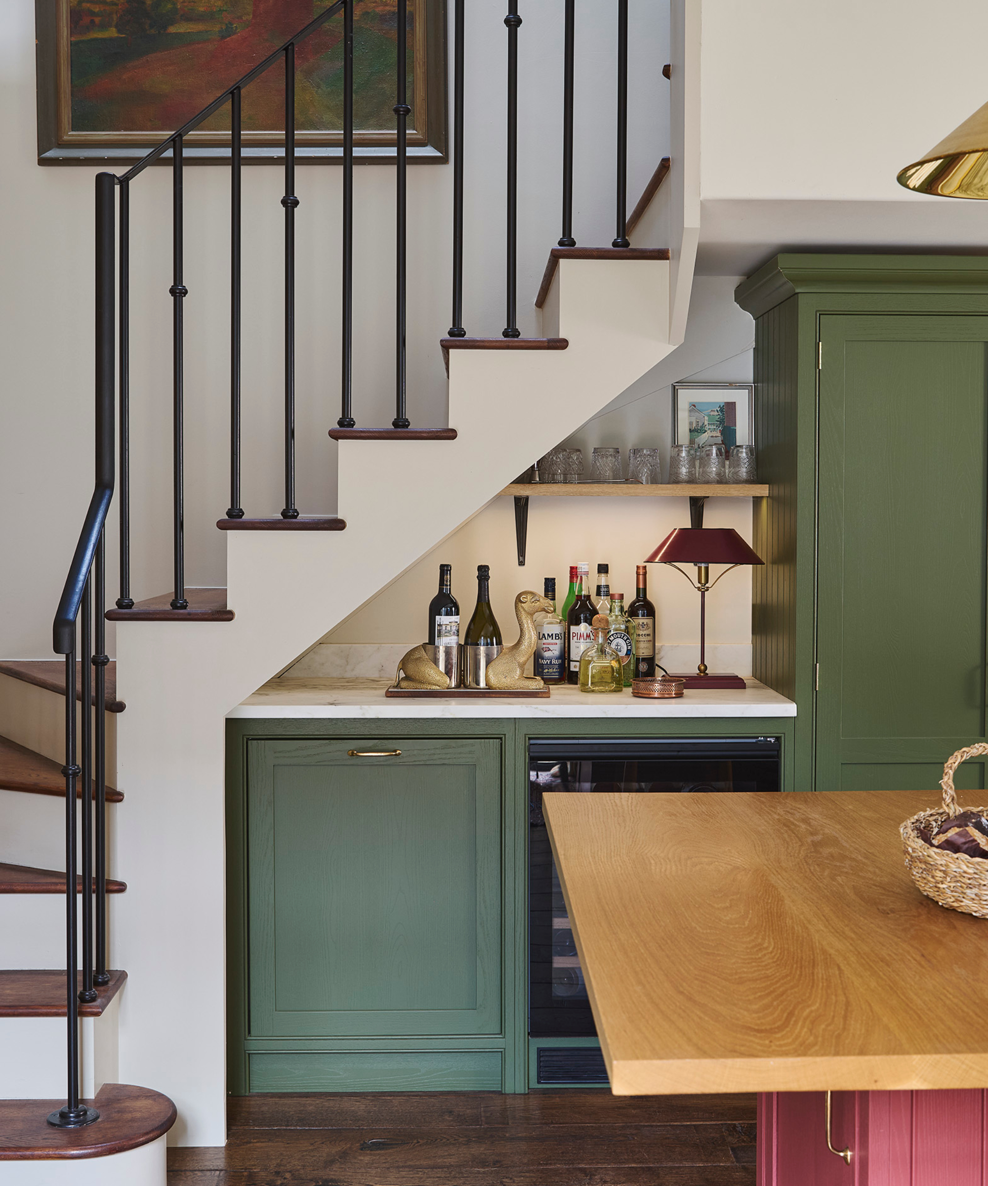 bar area built under stairs