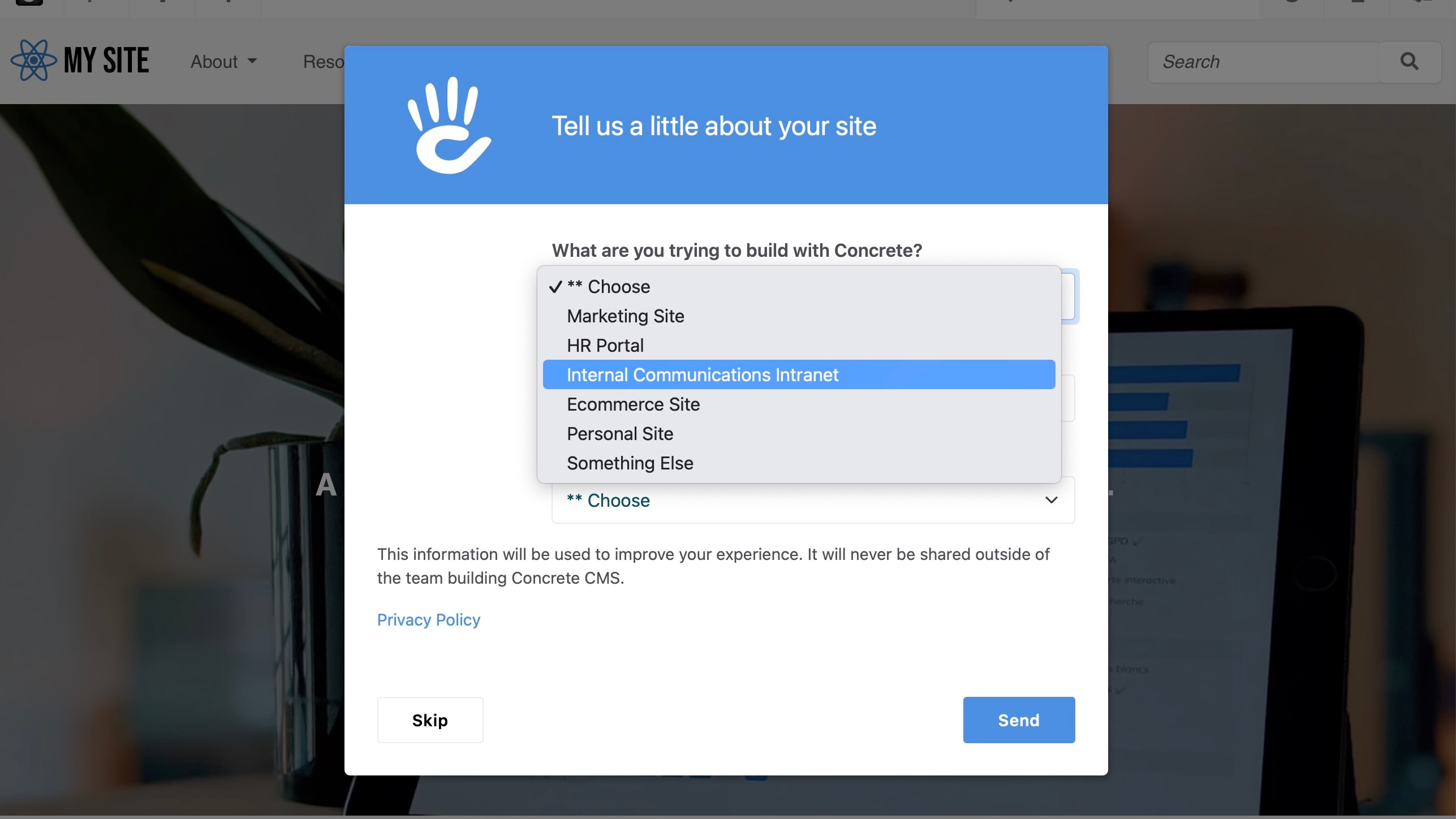 Página de configurações concretas do CMS
