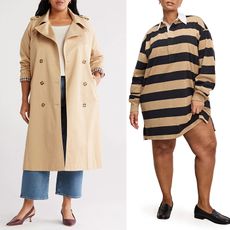 one model wore rugby shirtdress, the next wore a classic trench coat jeand and heels, and the next wore a short black handkerchief hemmed dress