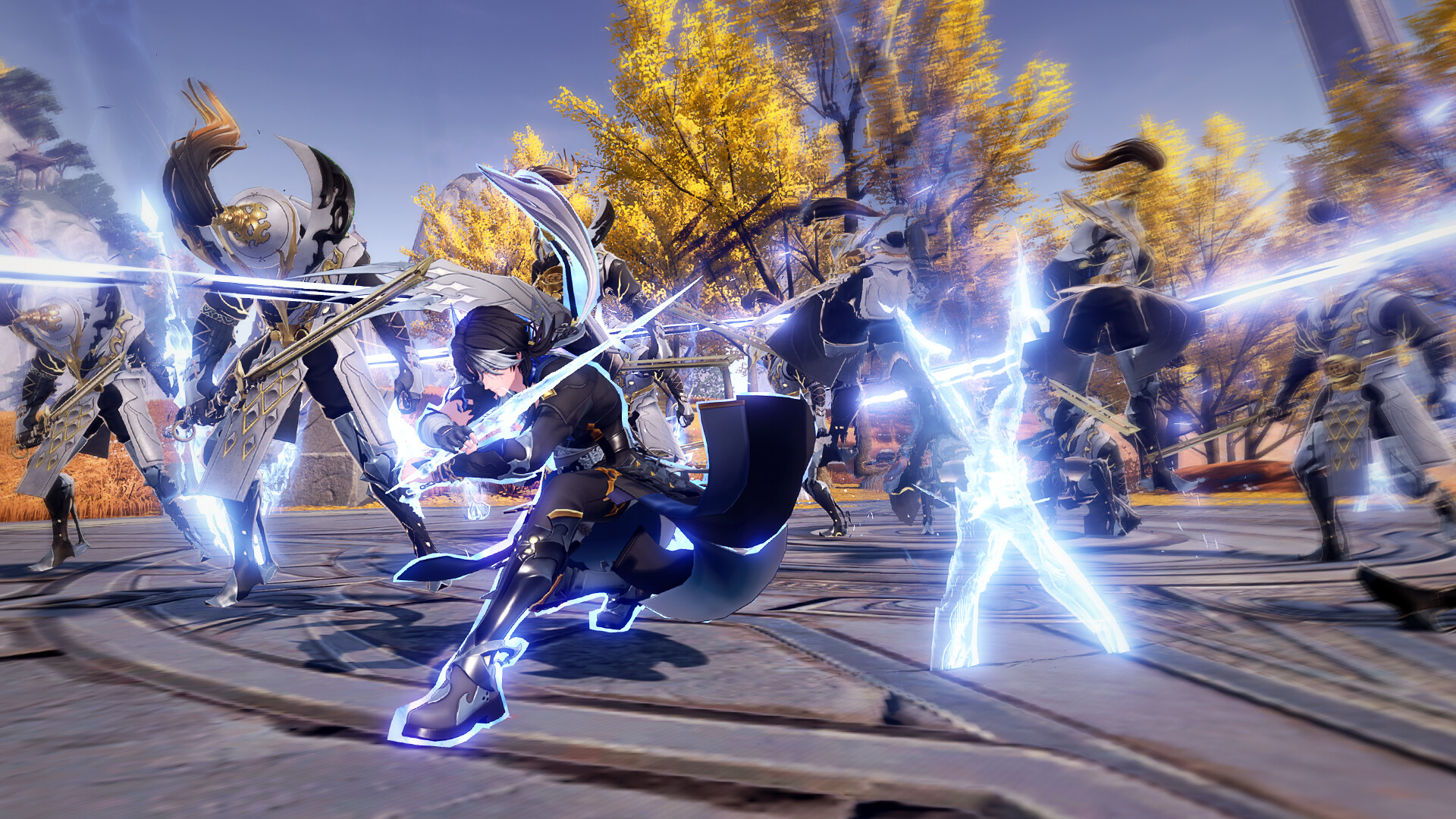 An anime character wields a sword against spectral enemies
