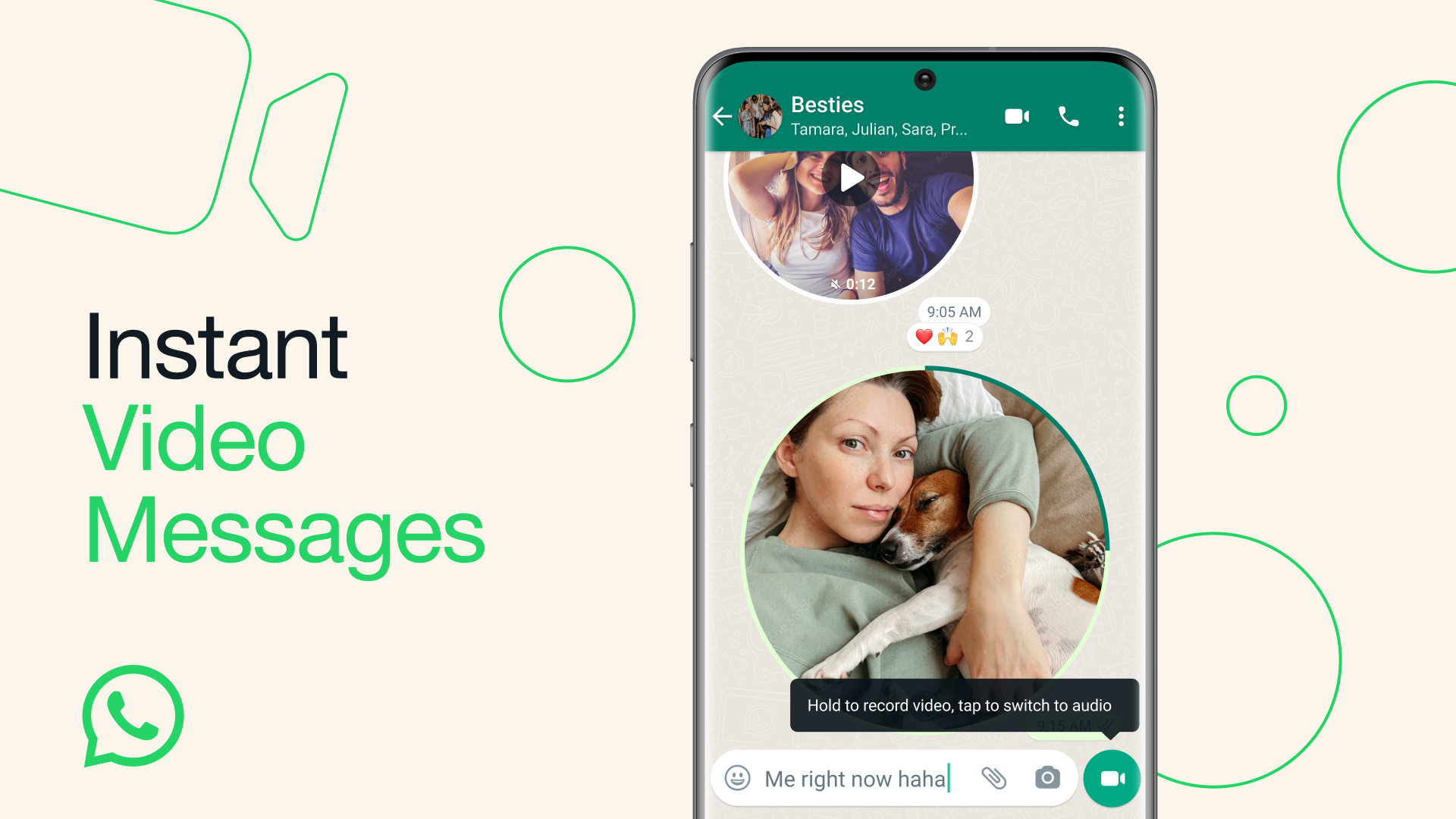 Image showcasing Whatsapp's new instant video messaging feature