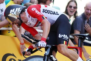 Thomas De Gendt (Lotto Soudal) races to third place on the stage 13 individual time trial at the 2019 Tour de France