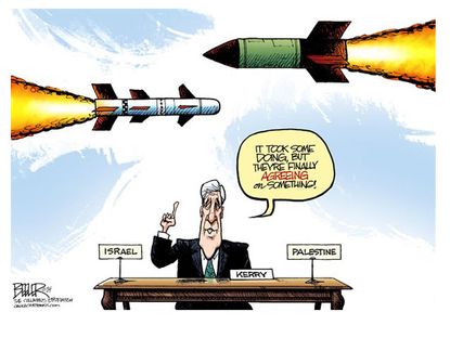 Political cartoon Israel Palestine crisis Kerry