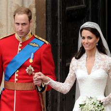 Prince William and Kate Middleton exit Westminster Abbey after their Royal Wedding on April 29, 2011 in London, England