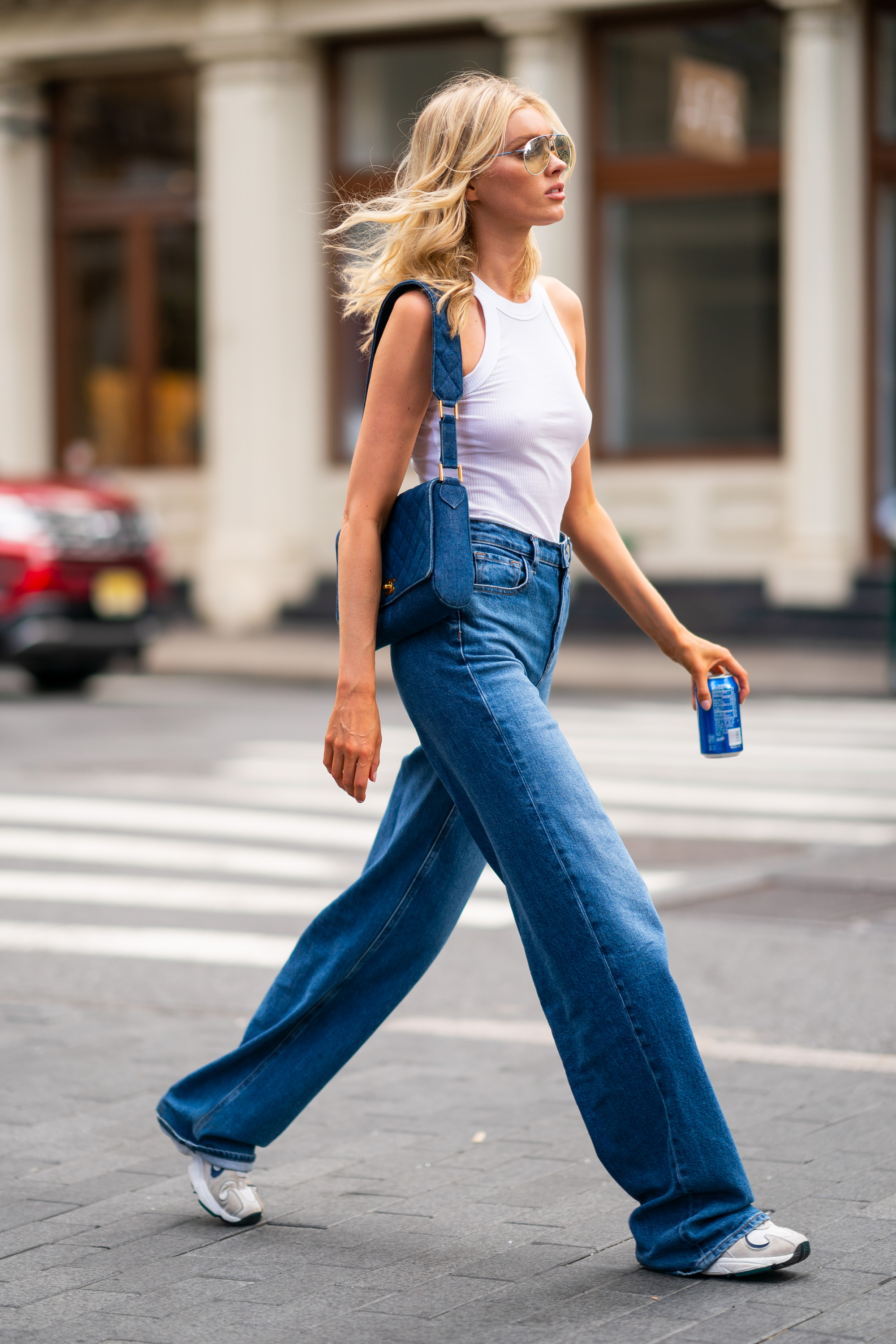 Elsa Hosk is seen wearing J. Brand jeans in SoHo on June 6, 2019 in New York City.