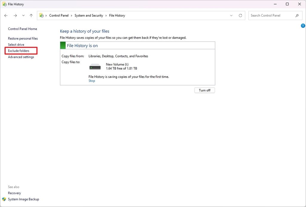 File History Exclude Folders