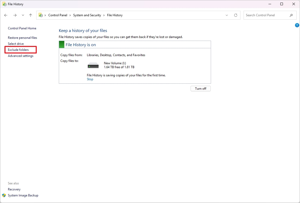 File History Exclude Folders