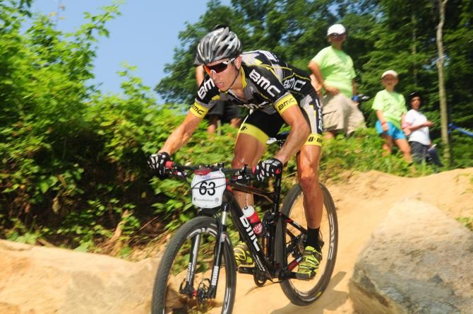Kerry Werner (BMC Development MTB Team) riding in third place on lap one