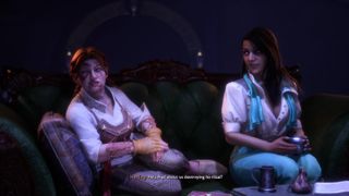 Dragon Age: The Veilguard - Harding and Neve sit on a sofa together discussing Solas' ritual