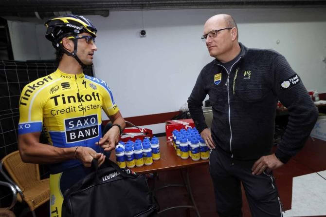 Daniele Bennati in conversation with Tinkoff-Saxo manager Bjarne Riis.