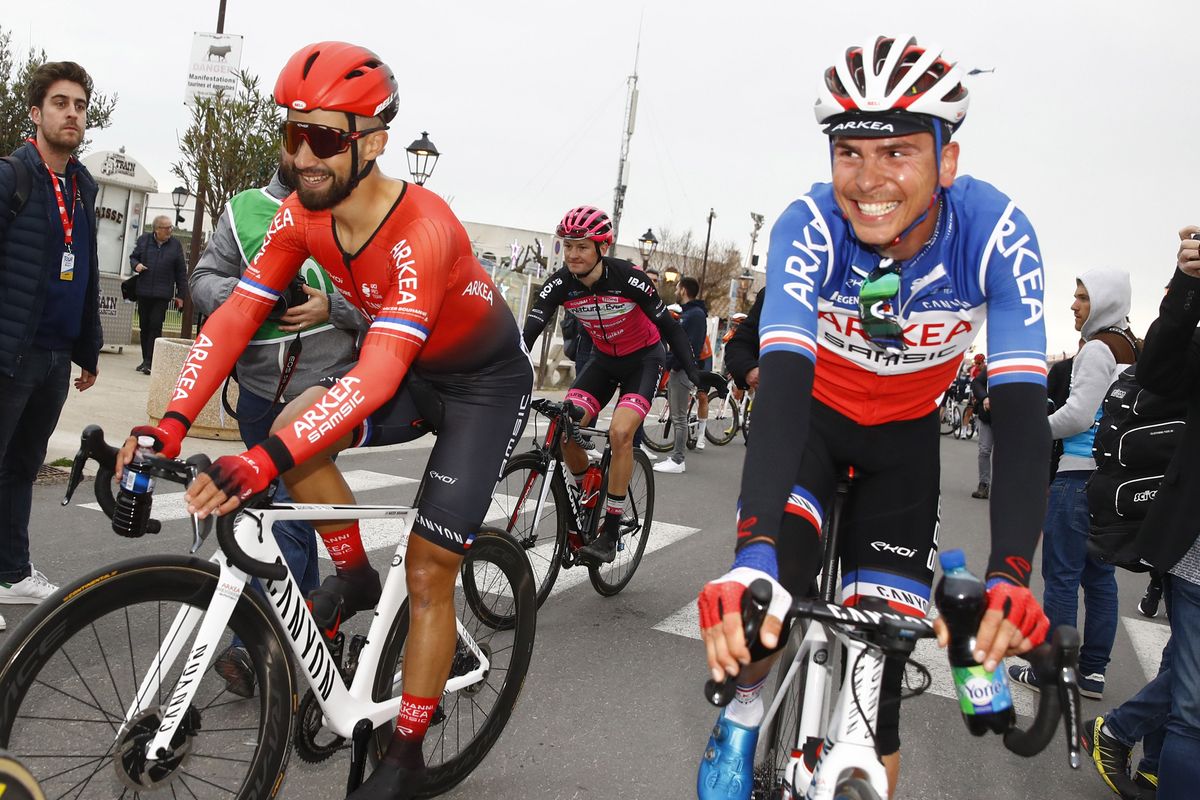 Tour de la Provence 2020 5th Edition 1st stage Chateaurenard Saintes MariesdelaMer Stage 1 13022020 Nacer Bouhanni FRA Team Arkea Samsic Warren Barguil FRA Team Arkea Samsic photo Luca BettiniBettiniPhoto2020