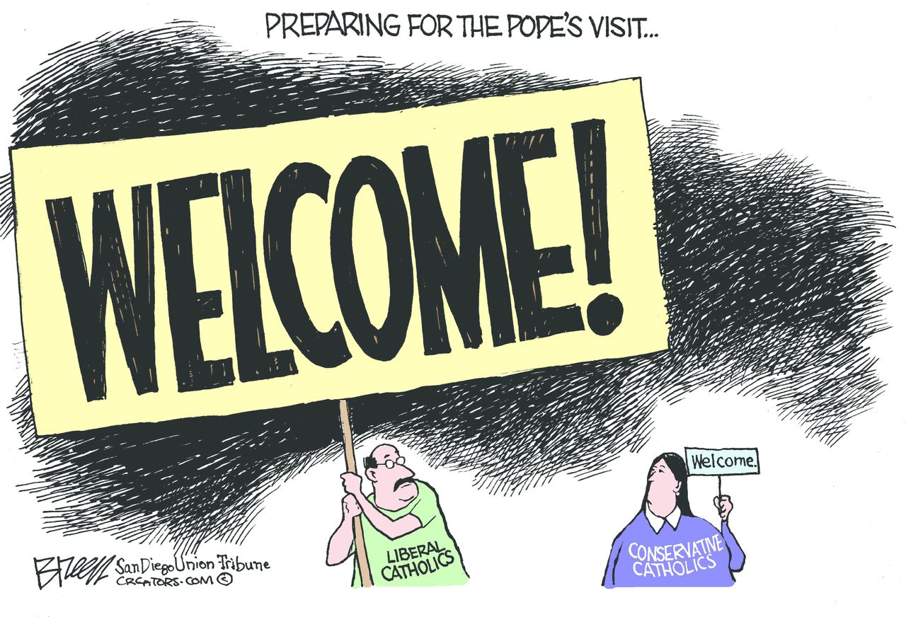 Editorial cartoon U.S. Pope visit religion