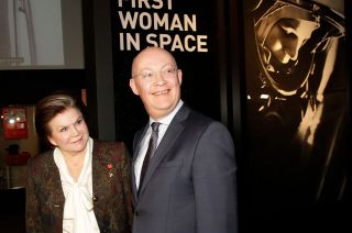 Valentina Tereshkova and Science Museum director Ian Blatchford at the March 15, 2017 opening of the exhibit "Valentina Tereshkova: First Woman in Space" at Science Museum, London.