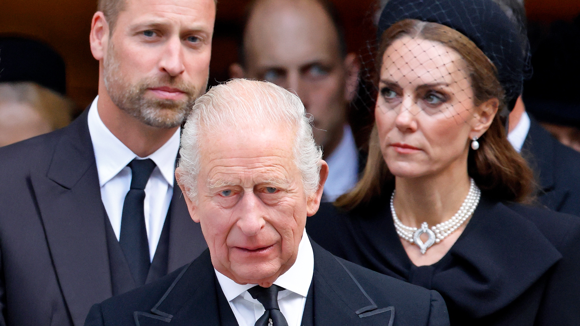 Prince William, Prince of Wales, King Charles III and Catherine, Princess of Wales attend Katharine, Duchess of Kent's Requiem Mass service at Westminster Cathedral on September 16, 2025 in London, England. Katharine, Duchess of Kent was married to Prince Edward, Duke of Kent, a first cousin of Queen Elizabeth II. She died on September 4 at the age of 92 at Kensington Palace surrounded by her family. Having converted to Catholicism in 1994, her funeral takes place at Westminster Cathedral and is the first Catholic funeral to be held for a member of the royal family in modern British history. Her Royal Highness will be laid to rest at the Royal Burial Ground at Frogmore, Windsor. (Photo by Max Mumby/Indigo/Getty Images)