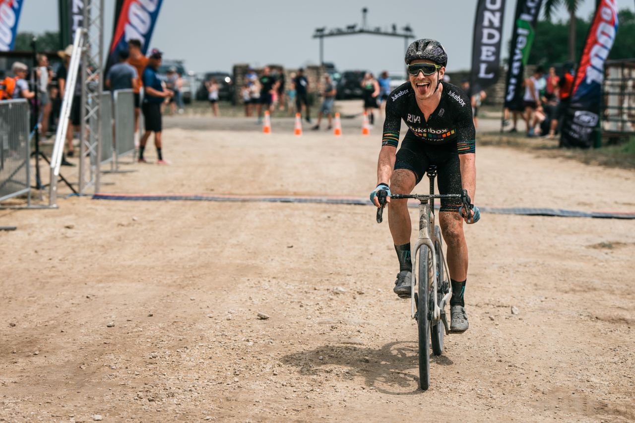 Adam Roberge won the 150-mile overall title at 2023 Gravel Locos